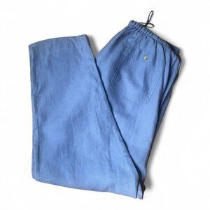 Valerie Stevens 100% linen light blue casual drawstring straight leg pants PL